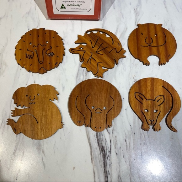 Vintage Coaster set  Mug Mats 6 Australian animal drink Coasters exotic wood - Picture 3 of 7
